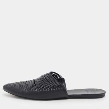 Pre Owned Tory Burch Navy Blue Leather Sienna Mules Size 38