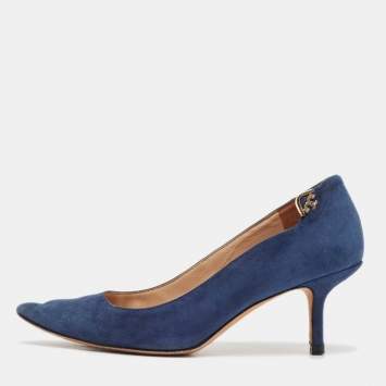 Pre Owned Tory Burch Blue Suede Elizabeth Pointed Toe Pumps Size 35.5