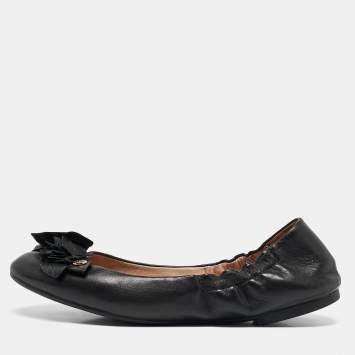 Pre Owned Tory Burch Black Leather Blossom Ballet Flats Size 37.5