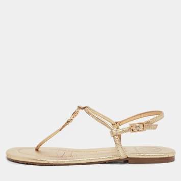 Tory Burch Gold Leather Emmy Thong Sandals Size 36.5