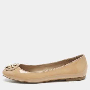 Pre Owned Tory Burch Beige Patent Leather Claire Ballet Flats Size 37