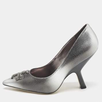 Pre Owned Tory Burch Ombre Grey Snakeskin Embossed Leather Eleanor Pavé Pumps Size 39