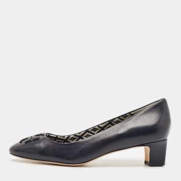 Pre Owned Tory Burch Navy Blue Leather Lowell Pumps Size 38