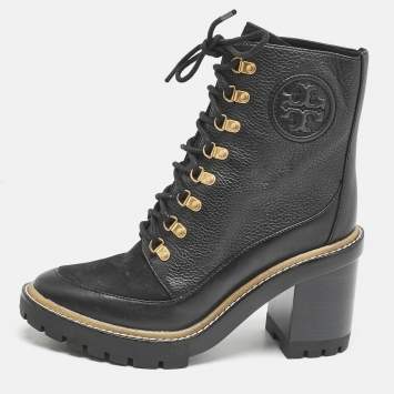 Pre Owned Tory Burch Black Leather and Nubuck Miller Ankle Boots Size 38.5