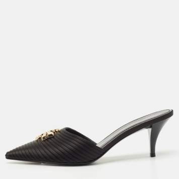 Pre Owned Tory Burch Black Satin Logo Eleanor BMB Mules Size 39