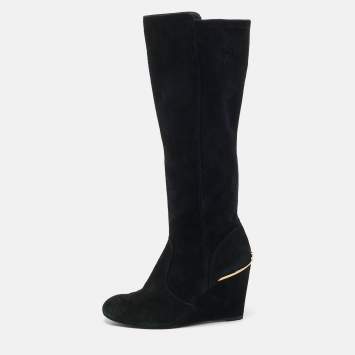 Tory Burch Black Suede Zipped Knee Length Boots Size 38