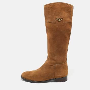 Pre Owned Tory Burch Tan Suede Wembley Riding Knee Length Boots Size 40