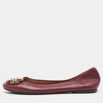 Tory Burch Dark Red Leather Reva Ballet Flats Size 36