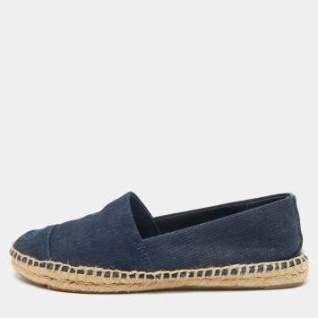 Pre Owned Tory Burch Navy Blue Denim Slip On Espadrille Flats Size 38.5