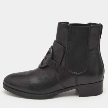 Pre Owned Tory Burch Black Leather Miller Ankle Length Boots Size 39