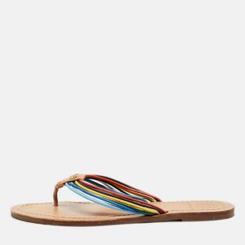 Pre Owned Tory Burch Metallic Gold Leather Sienna Thong Flat Sandals Size 37