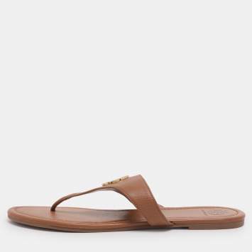 Pre Owned Tory Burch Brown Leather Benton Thong Flats Size 41
