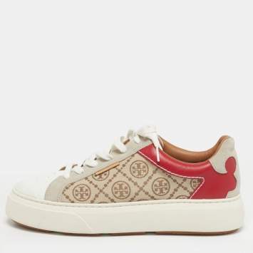 مملوكة مسبقًا Tory Burch Multicolor Monogram Canvas and Leather Ladybug Sneakers Size 40.5