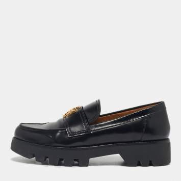 Pre Owned Tory Burch Black Leather Everly chunky Loafers Size 39.5