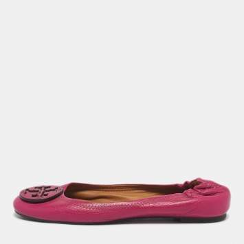 Pre Owned Tory Burch Purple Leather Scrunch Minnie Ballet Flats Size 39