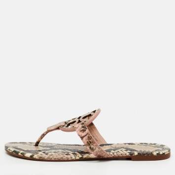 Pre Owned Tory Burch Multicolor Snakeskin Embossed Leather Miller Thong Flats Size 37