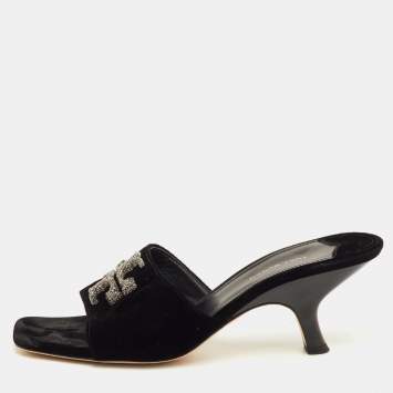 مملوكة مسبقًا Tory Burch Size 39 Black Crystal Embellished Velvet Mules