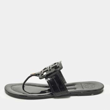 Pre Owned Tory Burch Miller Size 38.5 Black Patent Leather Thong Flats