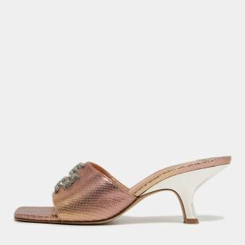 مملوكة مسبقًا حذاء سلايد توري برش ساليناس جلد نقشة التمساح عنابي منقوش مقدمة مفتوحة مقاس 38.5