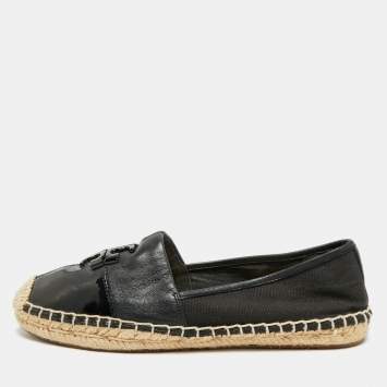 Pre Owned Tory Burch Ines Size 36 Black Canvas and Leather Espadrille Flats