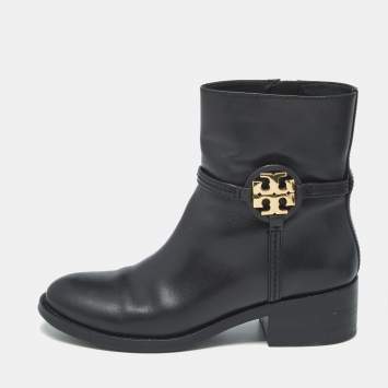 مملوكة مسبقًا Tory Burch Miller Size 38 Black Leather Ankle Length Boots