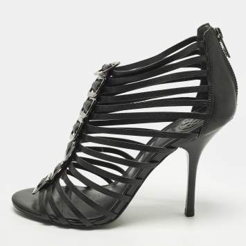 Pre Owned Tory Burch  Size 39.5 Black Leather Strappy Caged Sandals