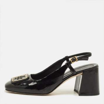 Pre Owned Tory Burch Georgia Size 37 Black Patent Leather  Slingback Block Heel Pumps