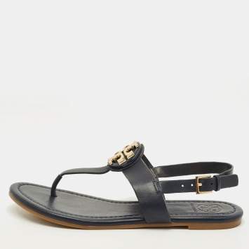 Pre Owned Tory Burch Size 36 Navy Blue Leather Thong Flat Sandals