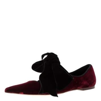 Pre Owned Tory Burch Maroon/Black Velvet Clara Pointed Toe Ballet Flats Size 38.5