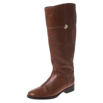 Pre Owned Tory Burch Brown Leather Knee Length Boots Size 37.5