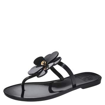 Pre Owned Tory Burch Black Jelly Flower Thong Flats Size 36