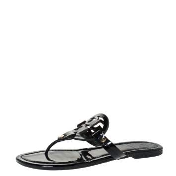 Pre Owned Tory Burch Black Patent Leather Miller Flat Thong Sandals Size 37.5
