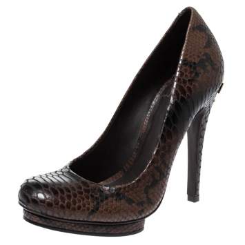 Pre Owned Tory Burch Brown Python Embossed Leather Pumps Size 38