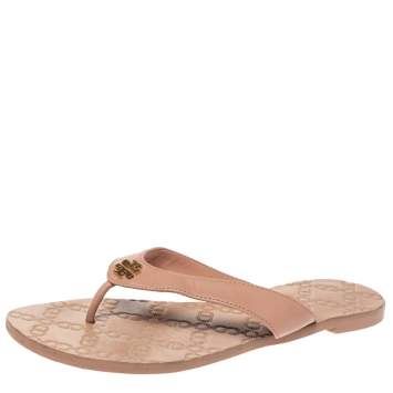 Pre Owned Tory Burch Beige Leather Monroe Thong Sandals Size 39