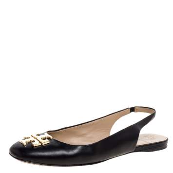 Pre Owned Tory Burch Black Leather Slingback Ballet Flat Size 37 