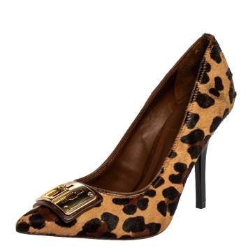 Pre Owned Tory Burch Leopard Print Calf Hair 'Celina' Pointed Toe Pumps Size 36.5