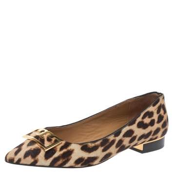 Pre Owned Tory Burch Brown Animal Print Calf Hair Gigi Ballet Flats Size 35.5