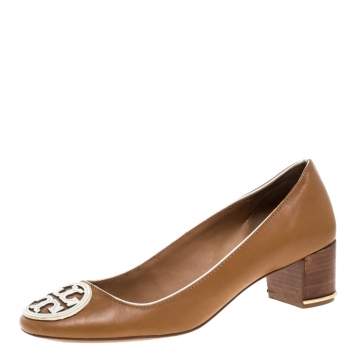 Pre Owned Tory Burch Tan Leather Janey Block Heel Pumps Size 39