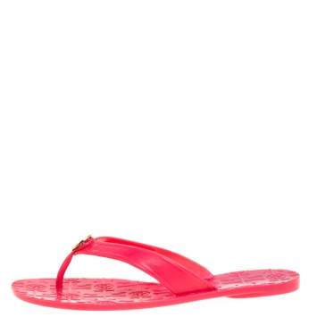 Pre Owned Tory Burch Parriot Pink Rubber Jelly Thora Thong Flats Size 39