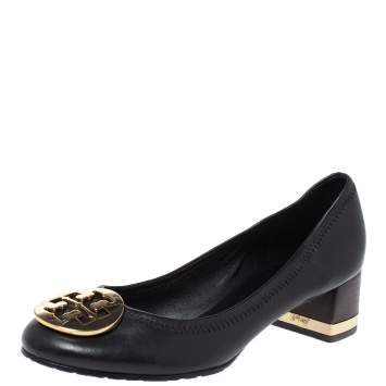 Pre Owned Tory Burch Black Leather Janey Block Heel Pumps Size 36