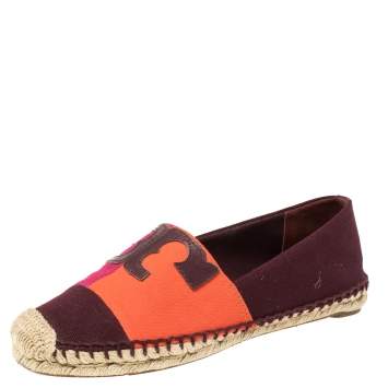 Pre Owned Tory Burch Multicolor Canvas Weston Espadrilles Flats Size 36.5