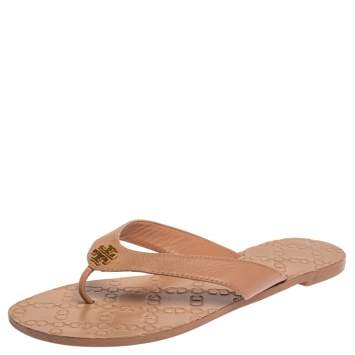 Pre Owned Tory Burch Beige Leather Monroe Thong Sandals Size 39