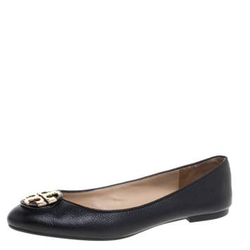 Pre Owned Tory Burch Black Leather Reva Ballet Flats Size 38.5