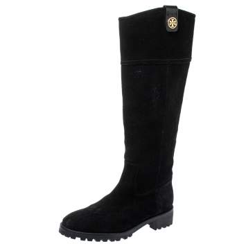 Pre Owned Tory Burch Black Suede Mid Calf Boots Size 37.5