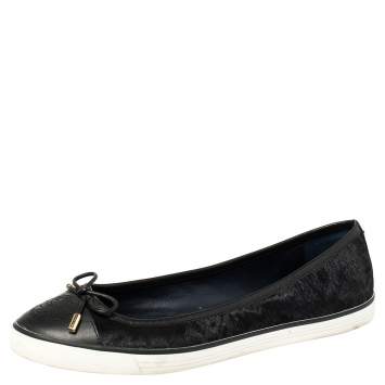 Pre Owned Tory Burch Black Calf Hair And Leather Cap Toe Skyler Flats Size 38.5