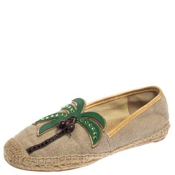 Pre Owned Tory Burch Beige Canvas And Jute Castaway Flat Espadrilles Size 37