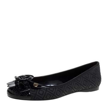 Pre Owned Tory Burch Black Jelly Blossom Ballet Flat Size 37