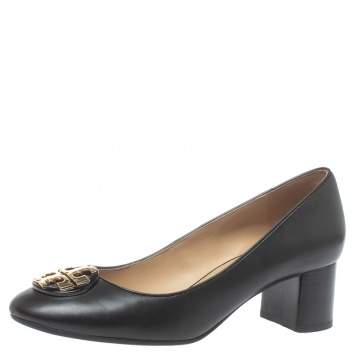 Pre Owned Tory Burch Black Leather Benton Pumps Size 37.5