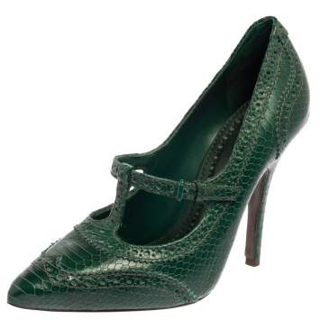 Pre Owned Tory Burch Green Snake Embossed Leather Pumps Size 38.5
