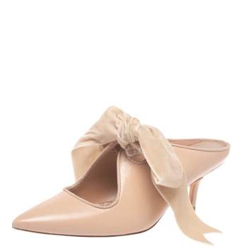 Pre Owned  Tory Burch Nude Pink Leather Clara Mule Sandals Size 39.5